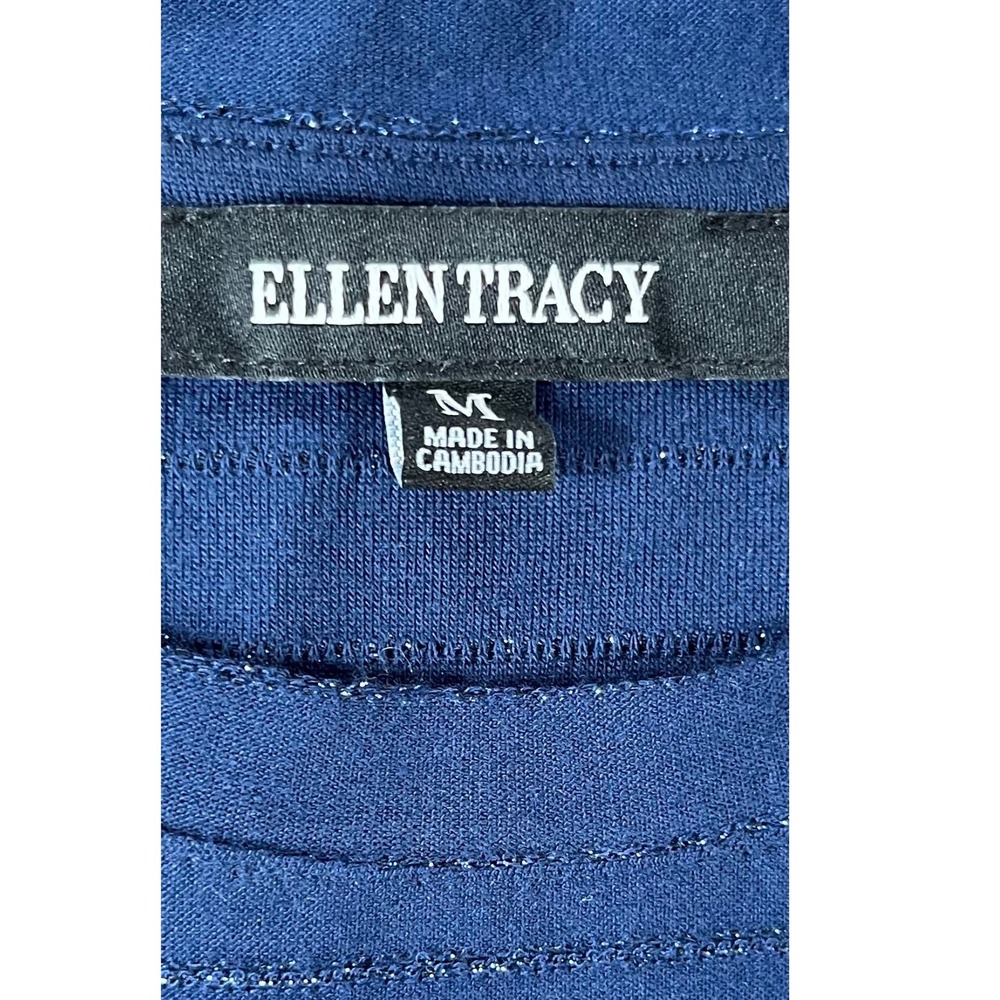 Ellen Tracy Womens Navy Blue Metallic Striped Short Sleeve Knit Top Size M - Picture 5 of 7